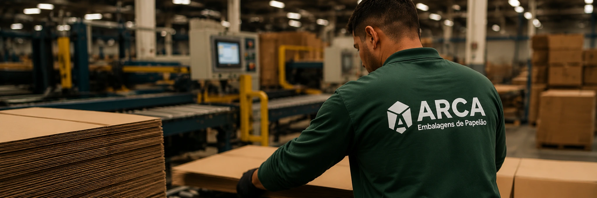 Time de produção da Arca com uniformes durante operação na fábrica