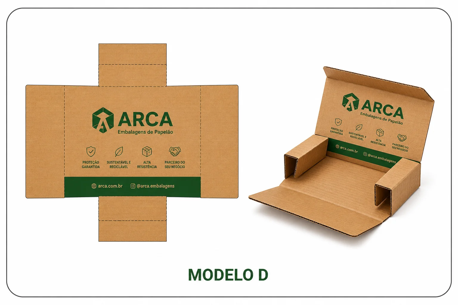 Caixa de papelão maleta com abertura frontal — Arca