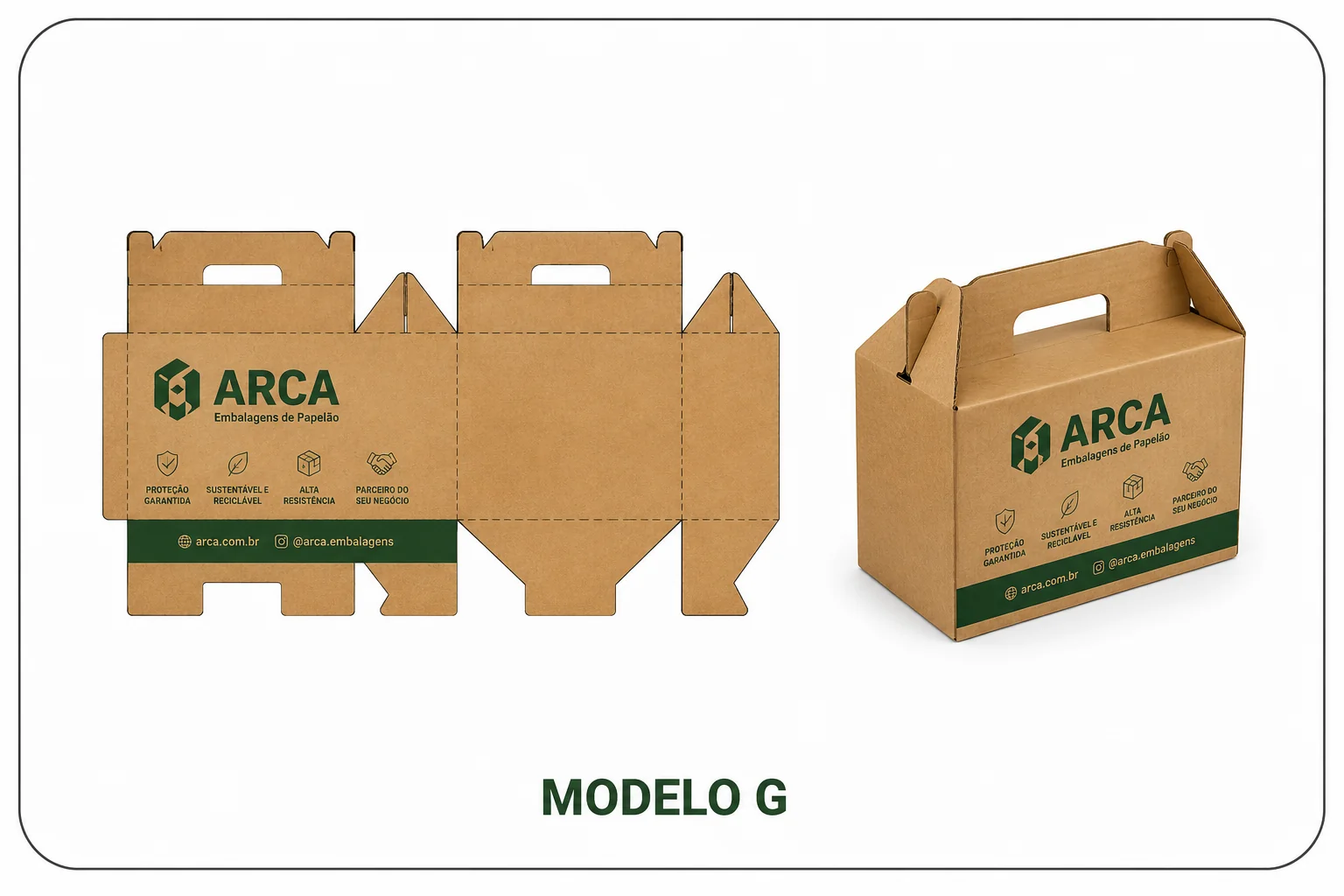 Caixa de papelão com alça integrada para feiras e delivery — Arca São Paulo